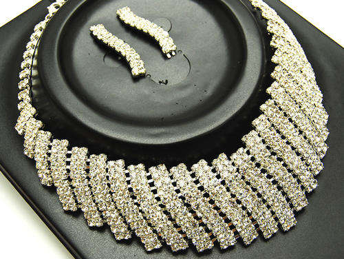 Crystal & Rhinestone Metal Link Necklace & Earring Set